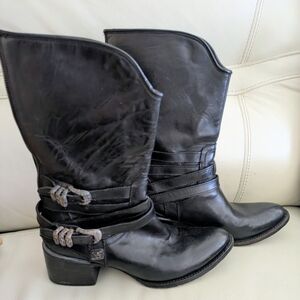 Freebird by Steven Pike Black Leather Rustic Buckle Riding Western Boots 10